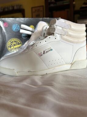 L.A. Gear White High-Top Sneakers with Iridescent Logo